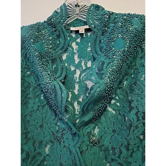 Armand Ventilo Lace Beaded Floral Blazer Scalloped Detail EU 40 US 10 Green - Picture 2 of 6